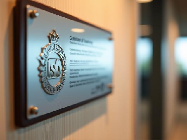 Certificación ISO exhibida en la oficina principal